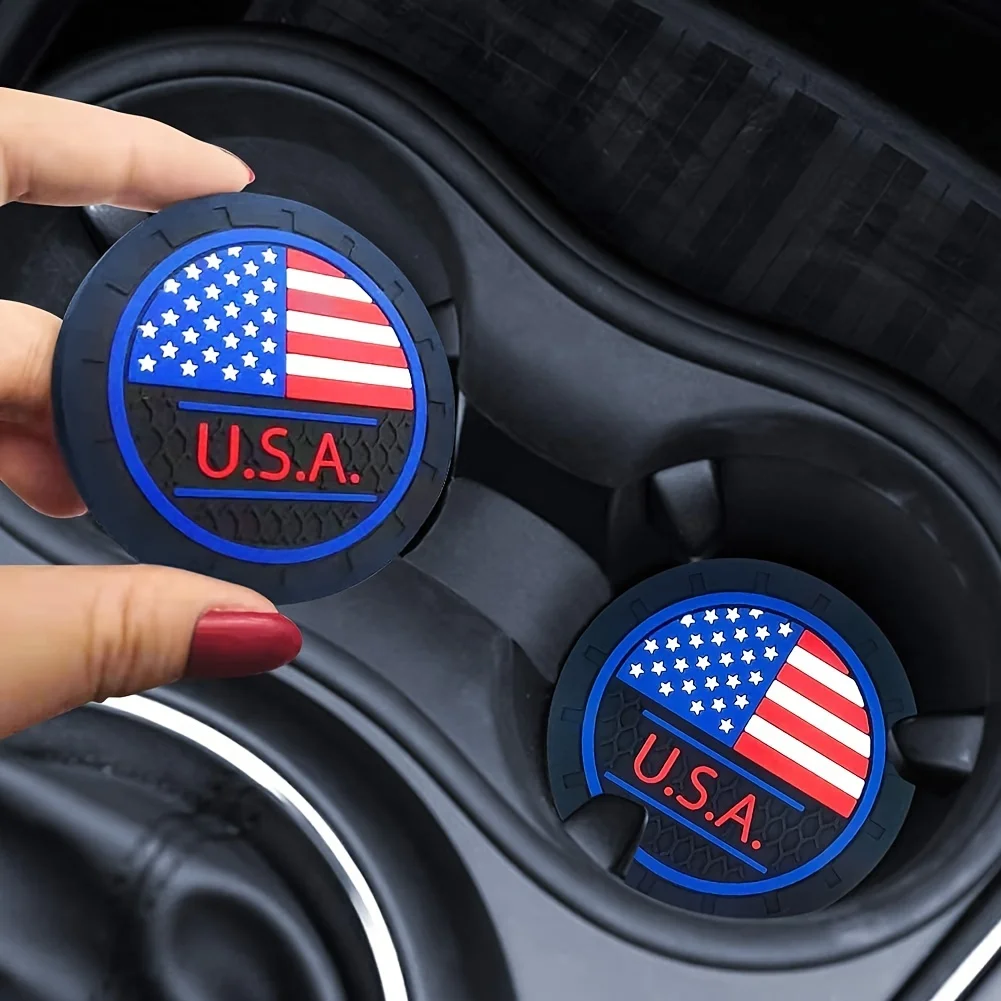 2 PCS USA Flag Cup Holder Coasters  Anti Slip Sift-Proof Pad For BMW X1 X2 X3 X5 X4 X6 X7 G30 G20 G32 G11 G12 F40 F30 F20 F10F34