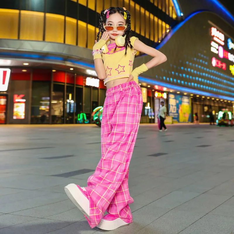 Hip Hop Outfits Girls Crop Tank Tops Pink Color Cargo Pants Children Joggers Streetwear Kids Kpop Dance Jazz Sweet Clothes Sets