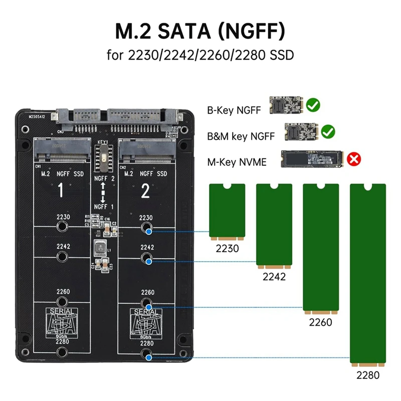 M.2 SATA (NGFF) To SATA 3.0 Adapter Card Dual NGFF B Key/B&M Key M.2 NGFF SDD To 2.5Inch SATA III Converter Adapter Easy Install