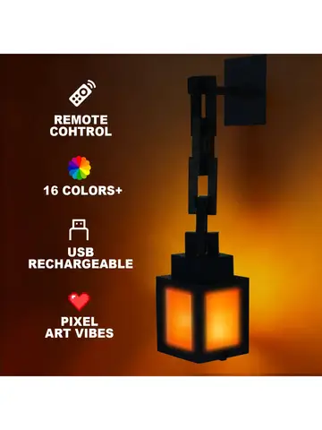 2026 Pixel Style Night Light Portable Lantern Tabletop Ornament 16 Colors RGB Remote DIY Interior Decoration Atmosphere Light