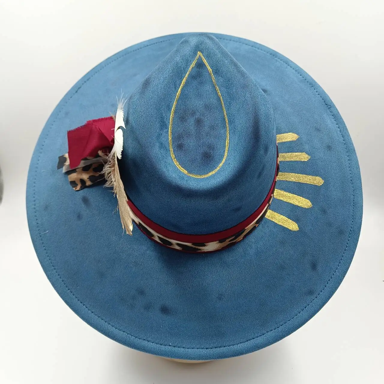 Suede 9.5cm wide brim women's hat jazz hat hand-painted hand-sewn fedora cowboy hat Panama hat 자 남자