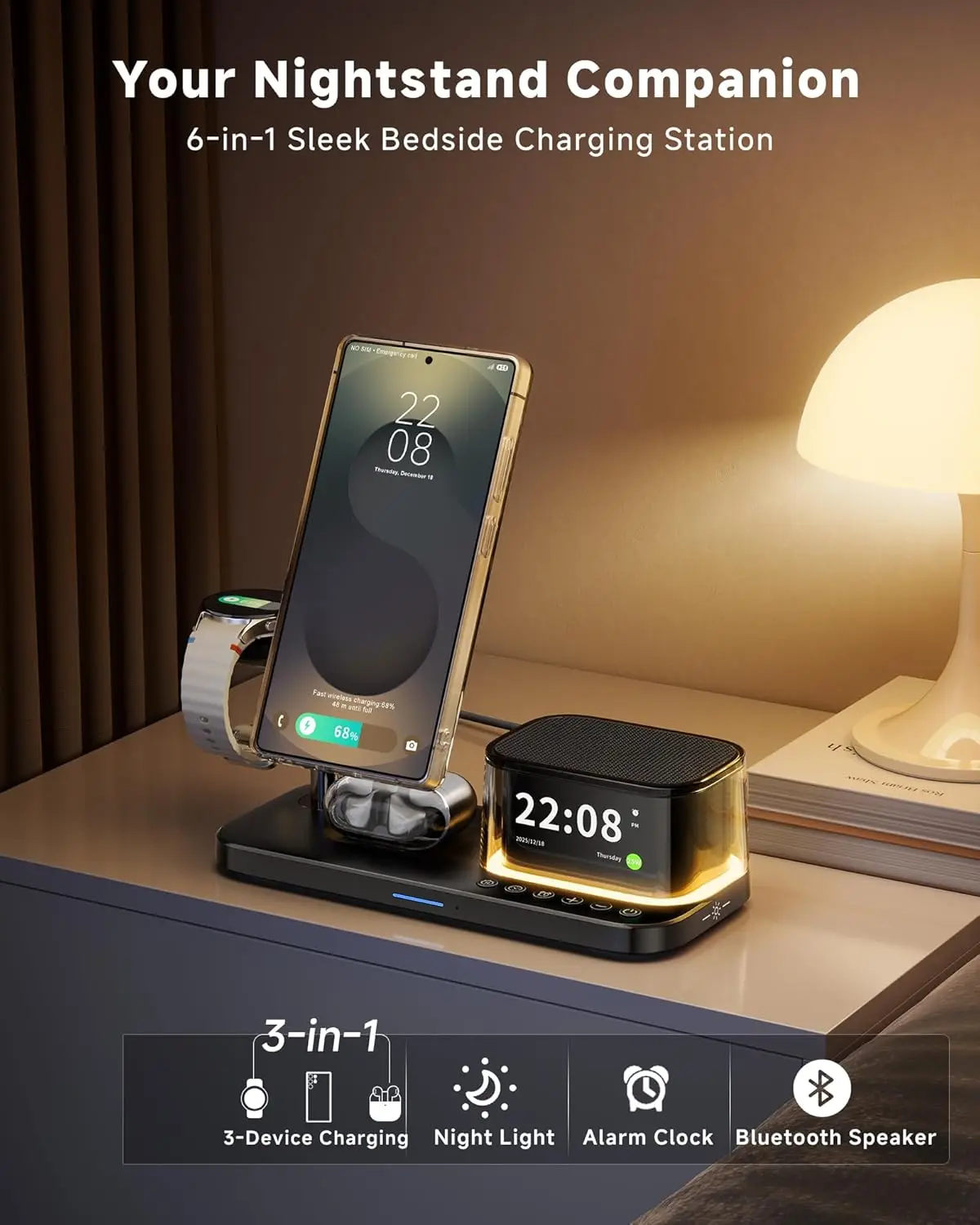 Qi2 25W Magnetic Wireless Charger Stand Bluetooth Speaker Fast Charging For Samsung S26 S25/Z Fold 7 Galaxy Watch Ultra 8 7