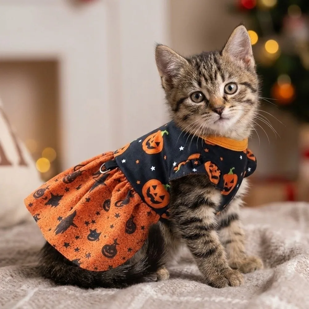 Pet Apparel Breathable Halloween Pet Dress Comfortable Soft Dog Shiny Dress Color-blocking Pet Party Wear Dog Outfit