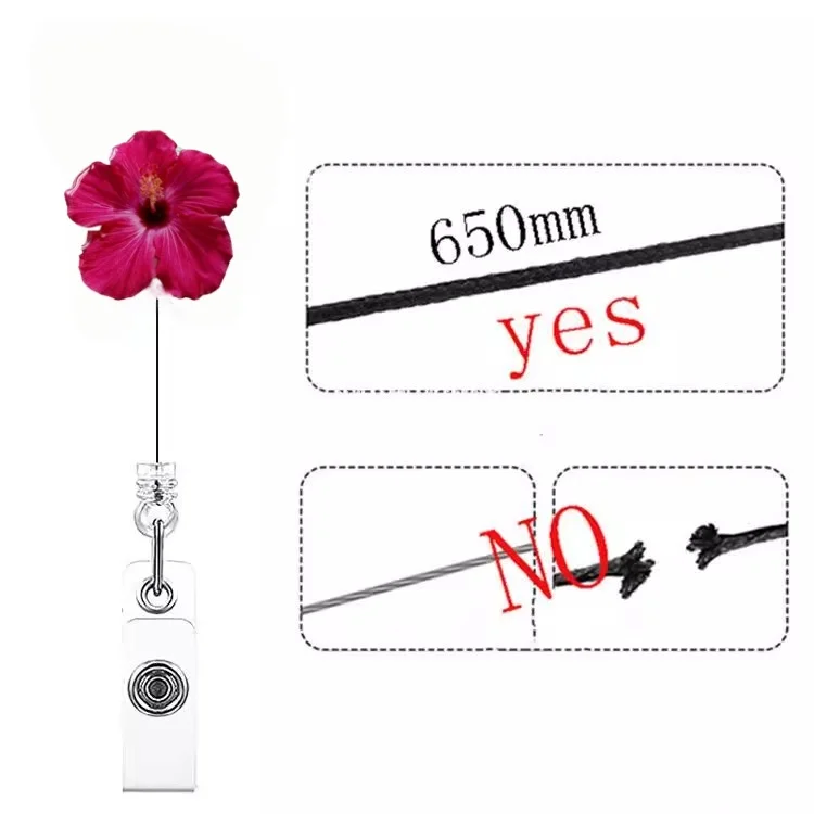 Resin Flower Retractable Metal Wire Keychain Pull Badge Reel Id Lanyard Name Tag Card Badge Easy-To-Pull Buckle Rope Key Ring