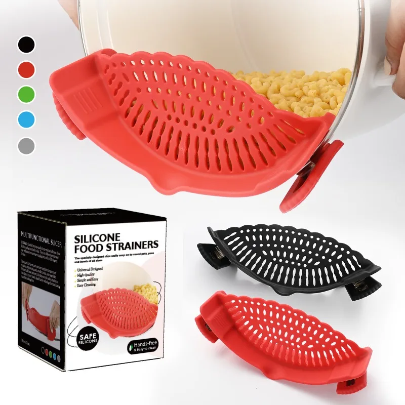 Clip-on Strainer Kitchen Food Colander Household Pot Edge Silicone Strainer Baffle for Pasta Meat Vegetables Fruit Filter Baffle