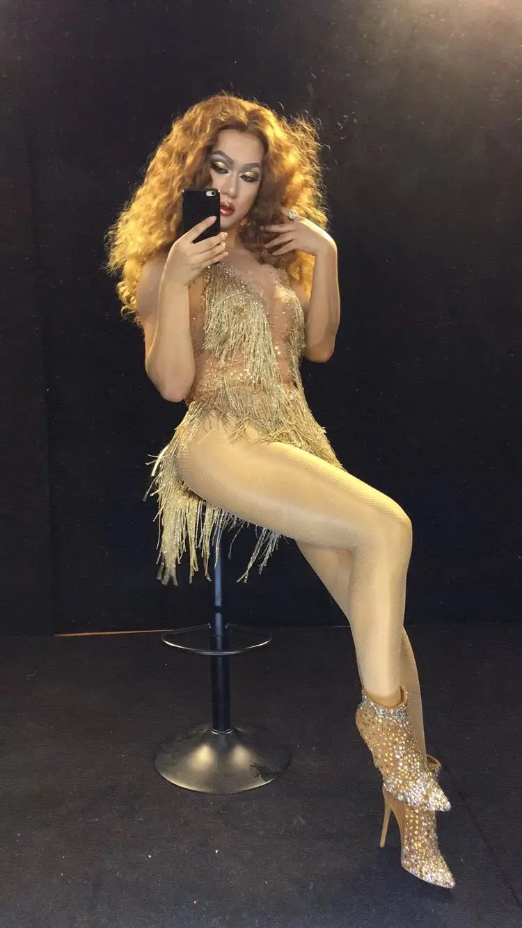 Neues Damen-Victorial-Party-Tanzkostüm, Bühnenbekleidung, sexy Leotard mit Fransen, Performance-Kleidung, glitzernder Strass-Bodysuit – Detail 4