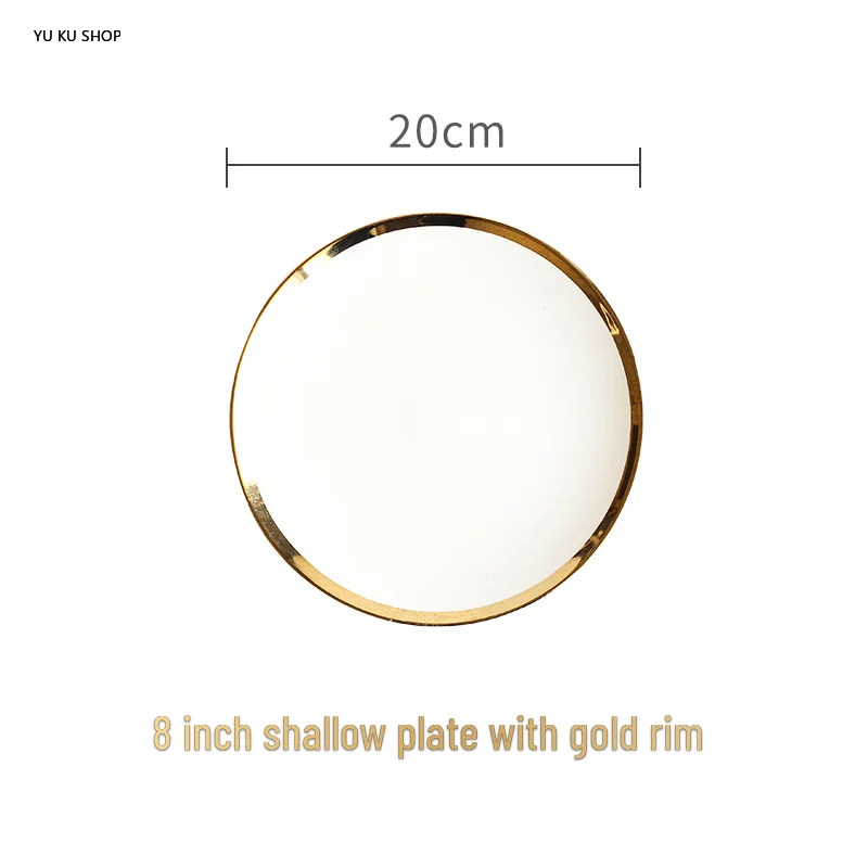 Gold Edging White Porcelain Plates Western Food Plate Ceramic Dessert Steak Dinner Plate Household Dishes Luxurious Tableware