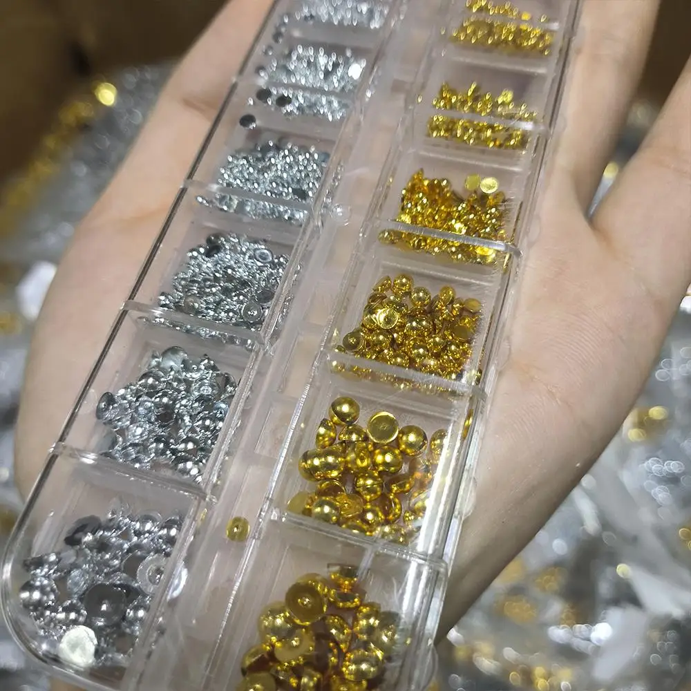 12 شبكة ثلاثية الأبعاد اللؤلؤ الفضي مسمار السحر مختلط الأحجام فلاتباك الكافيار الخرز مسمار الفن الديكور لتقوم بها بنفسك هالوين وعيد الميلاد مانيكير جزء #3