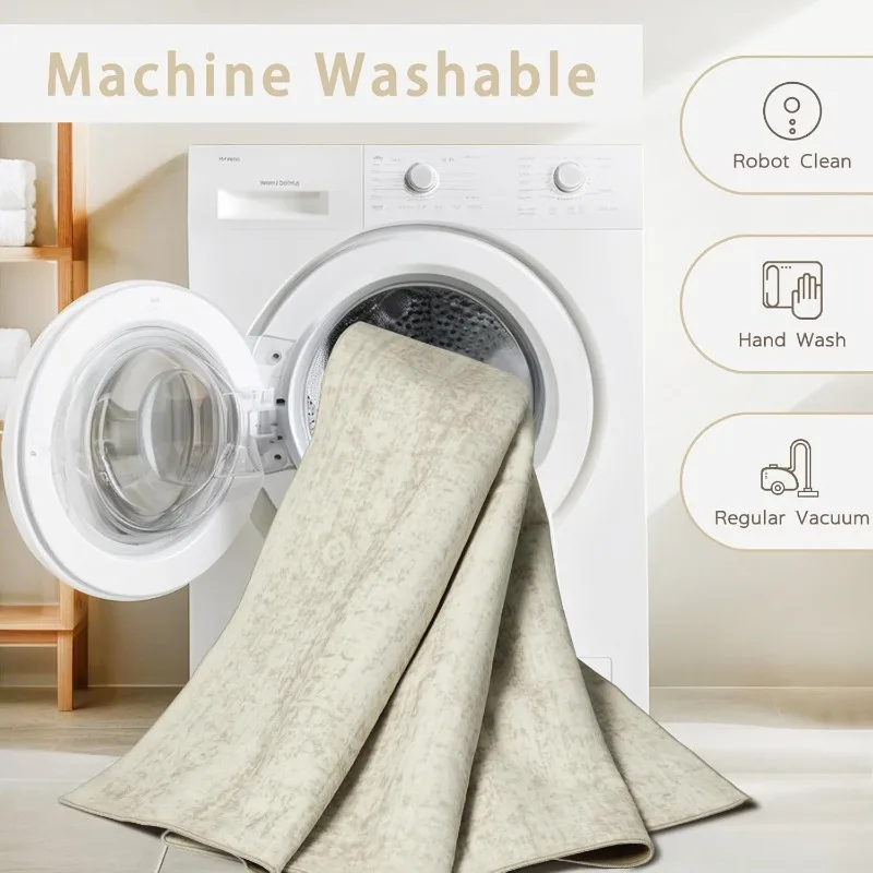 세탁 가능한 러그 8x10 거실용 러그, 침실용, 대형 카펫, 매우 부드러운 인조 양모 레트로 다이닝 룸 러그, 미끄럼 방지