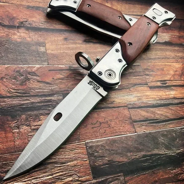 Survival AK-47 Assisted Folding Knife 440C Blade Wooden Handle Military Outdoor Hunting Camping Knives Pocket EDC Hand Tool