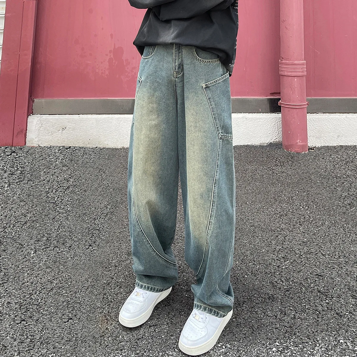 

Machete washed jeans unisex autumn loose wide-leg American high street overalls