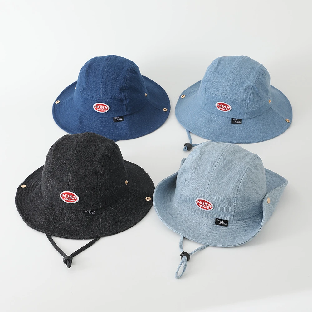 

Новая хлопковая осенняя джинсовая панама с вышитыми буквами, кепка для ребенка, милая рыбацкая шляпа, солнцезащитный козырек для путешествий