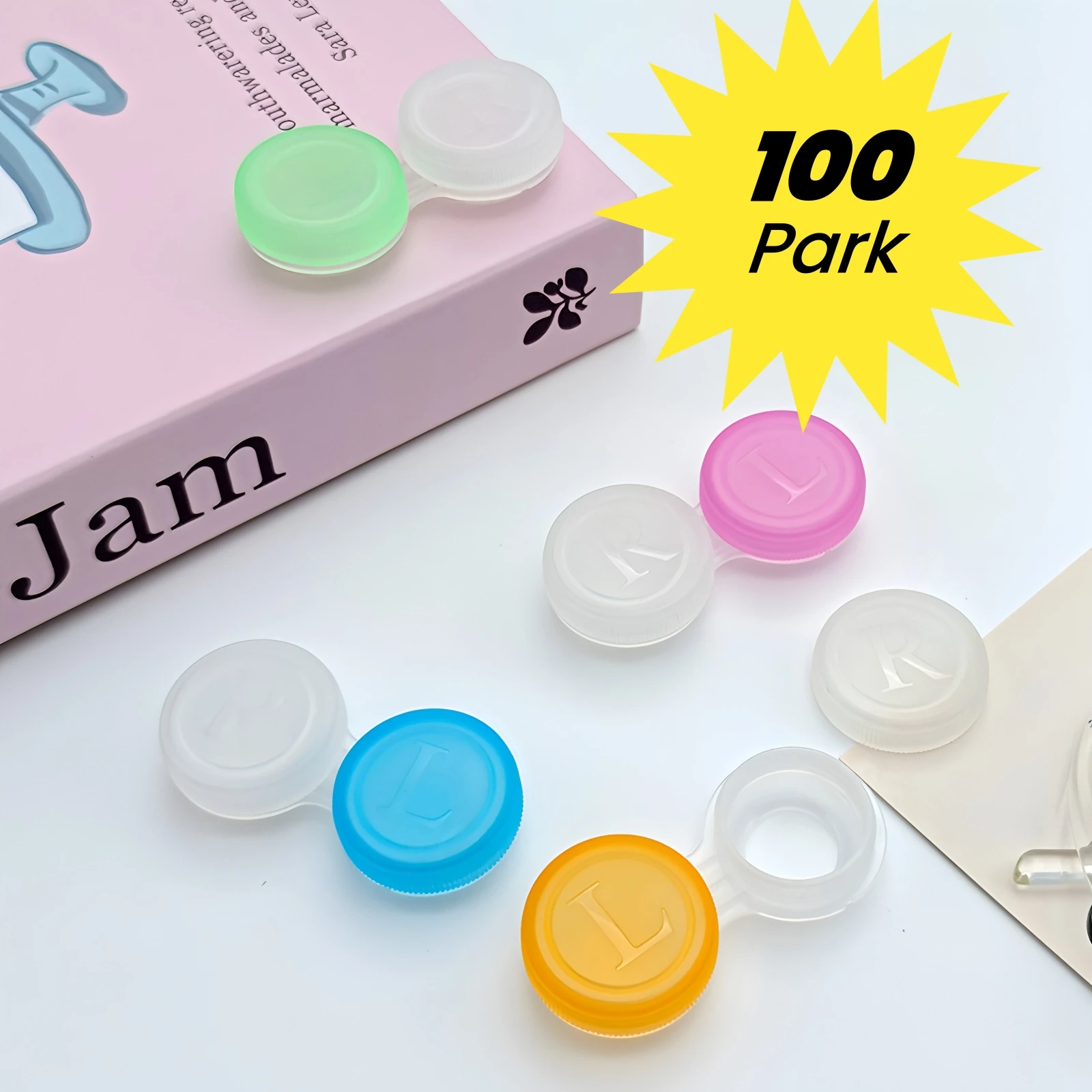 

100 Piece Colorful Contact Lens Case R/L Bulk Box Holder Container Soak Storage Kit By dhoptical