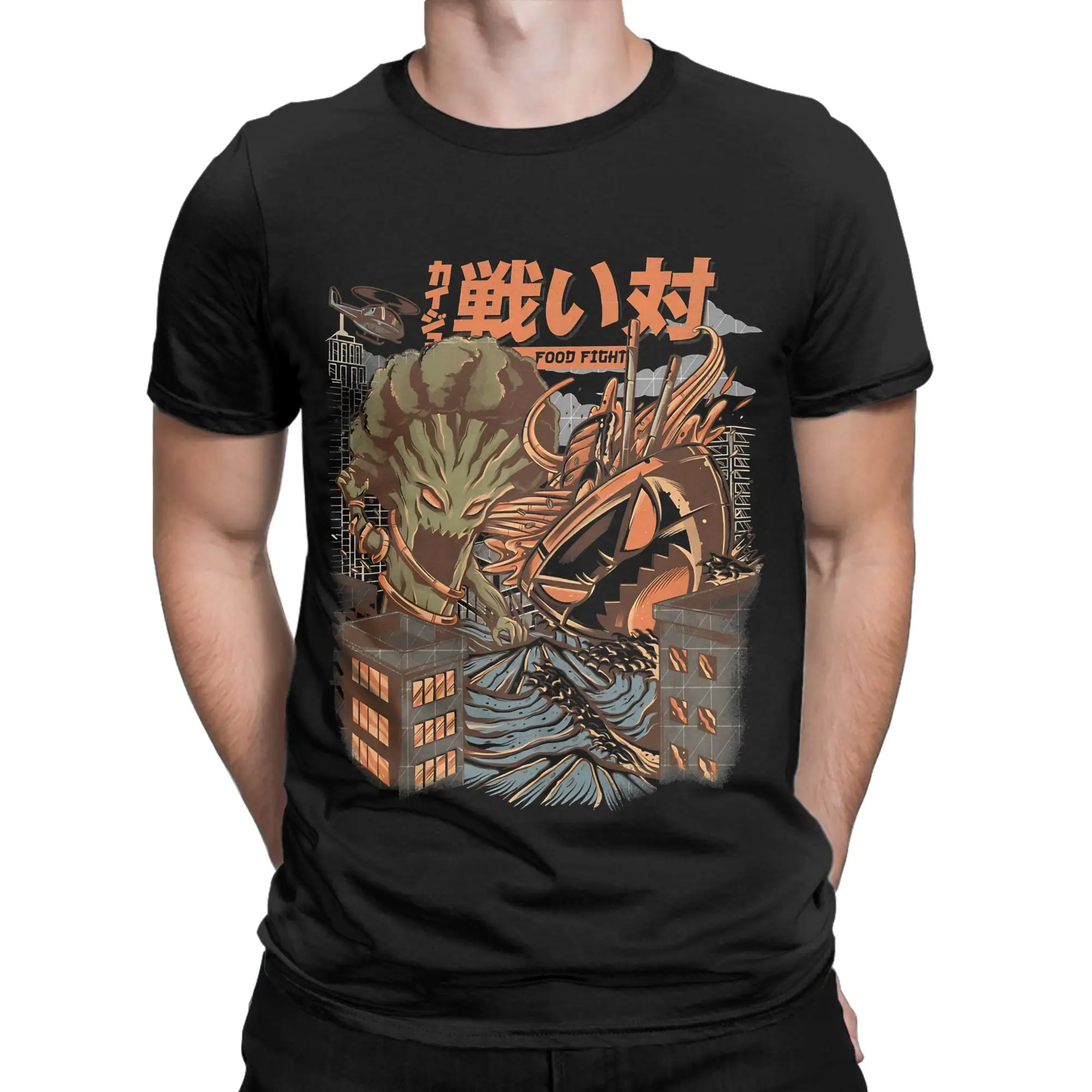 Brocco vs Ramen Kaijus Classic Funny 100% Cotton T-Shirt Kaiju Monster Tees Tops For Men
