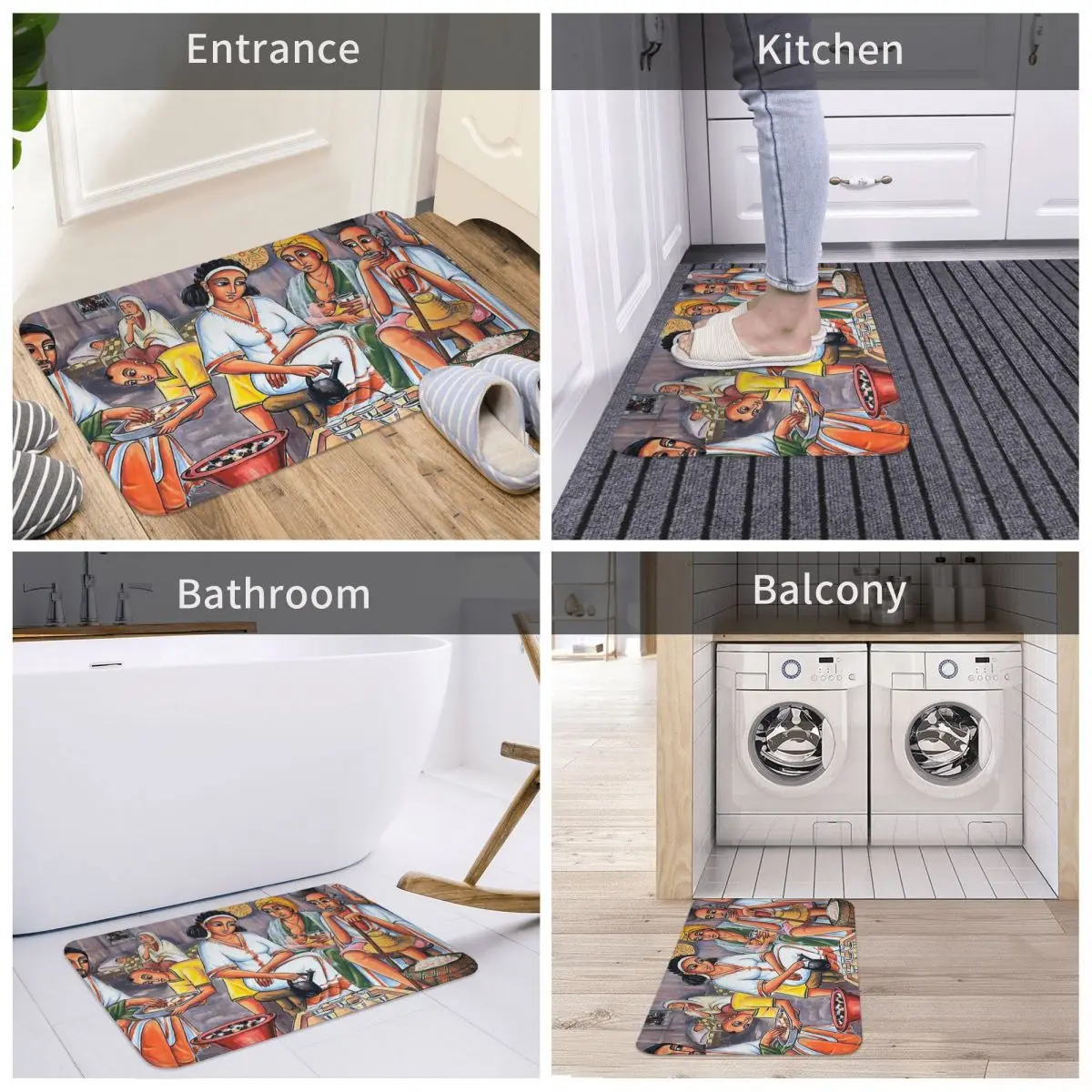 Ethiopian Painting Art Bathroom Mat Coffee Ceremony Doormat Living Room Carpet Balcony Rug Home Decoration