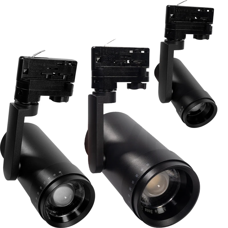 10W 20W 35W Mini LED Rotating Zoomable Adjustable Rail Dimmer Spot Light Four Wire Track Adapter Track Lighting for Exhibition