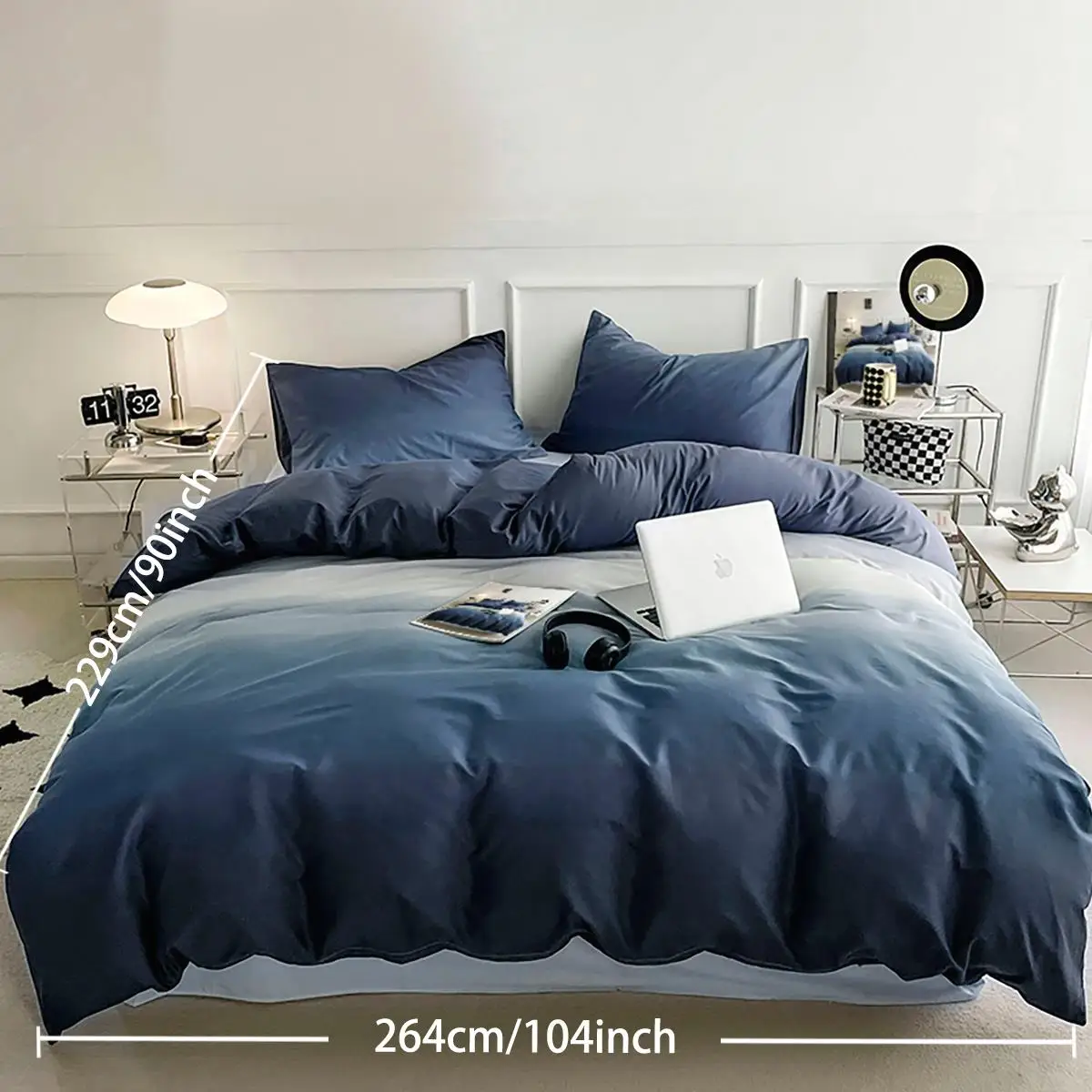 3PCS Gradient Blue Duvet Cover Set Space Comforter Cover with Zipper Closure, 1 Duvet Cover and 2 Pillowcases King Size