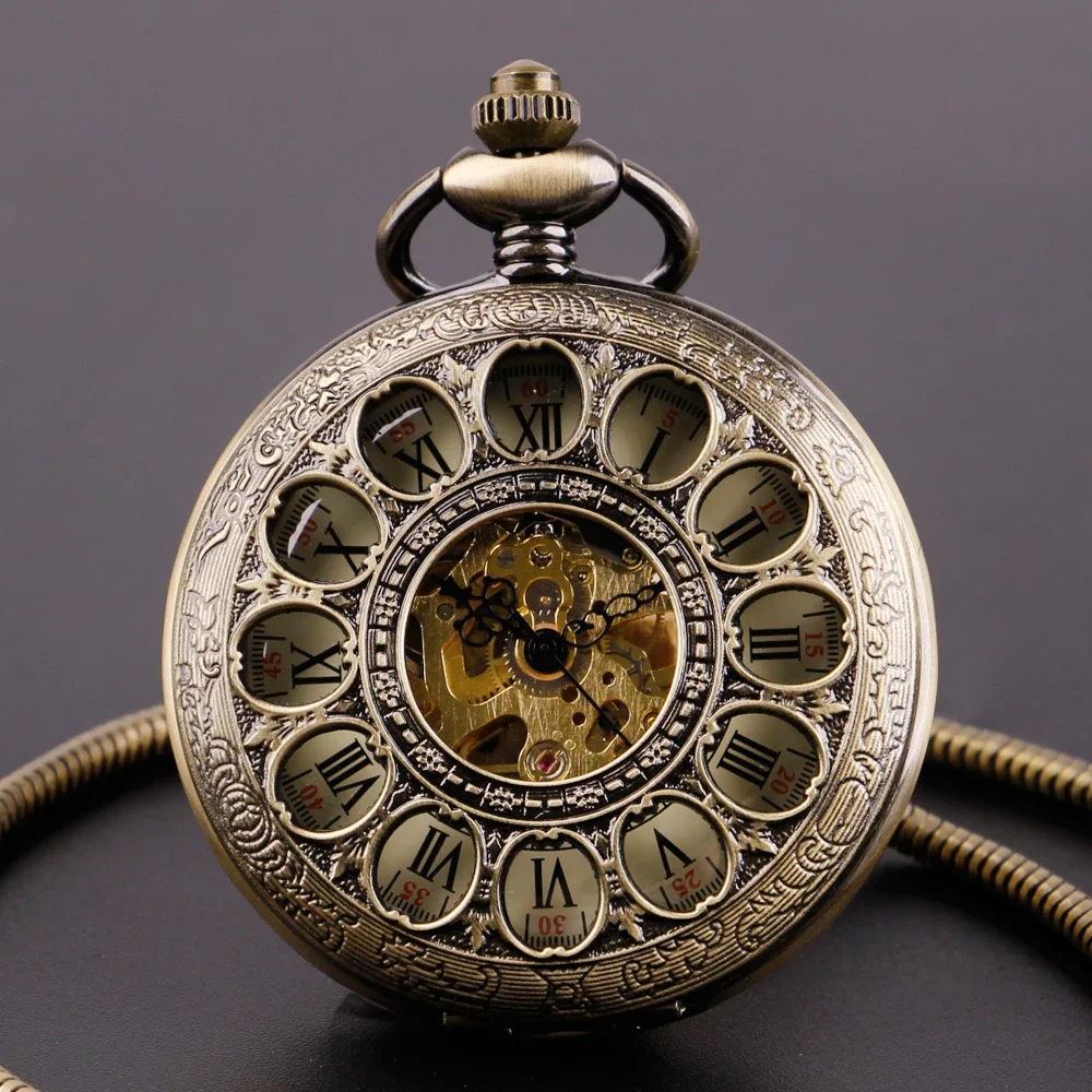 

NEW Antique Vintage Pattern Skeleton Mechanical Pocket Watch For Men Women Steampunk Pocket Watches Necklace Exquisite Gift