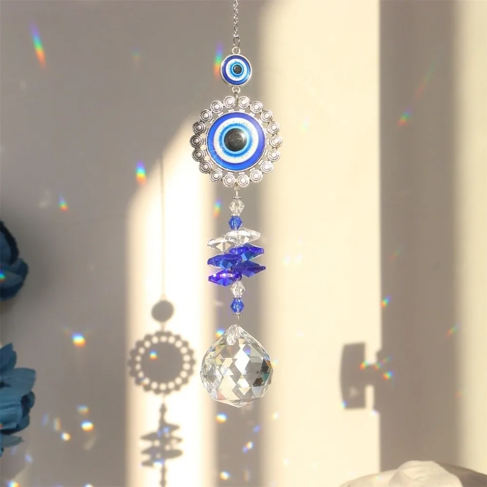 Rhinestone Devil Eye Suncatcher Butterfly Crystal Balls Sun Catcher Pendant Ornaments Rainbow Maker Sunlight Catcher