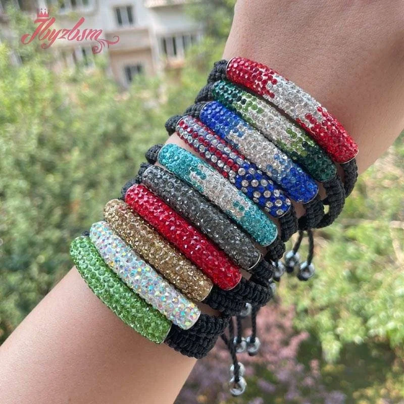 Tube Multicolor Pave CZ Disco Crystal Rhinestones Adjustable Bracelet Bangle Fashion Jewelry for Women Men Gift 1 Pcs 8x25mm