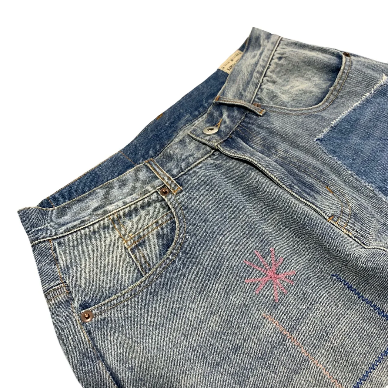 كابيتال خمر الدينيم السراويل المرقعة وجه مبتسم التصحيح ممزق هول التطريز شارع العليا أزياء العلامة التجارية جينز طويل