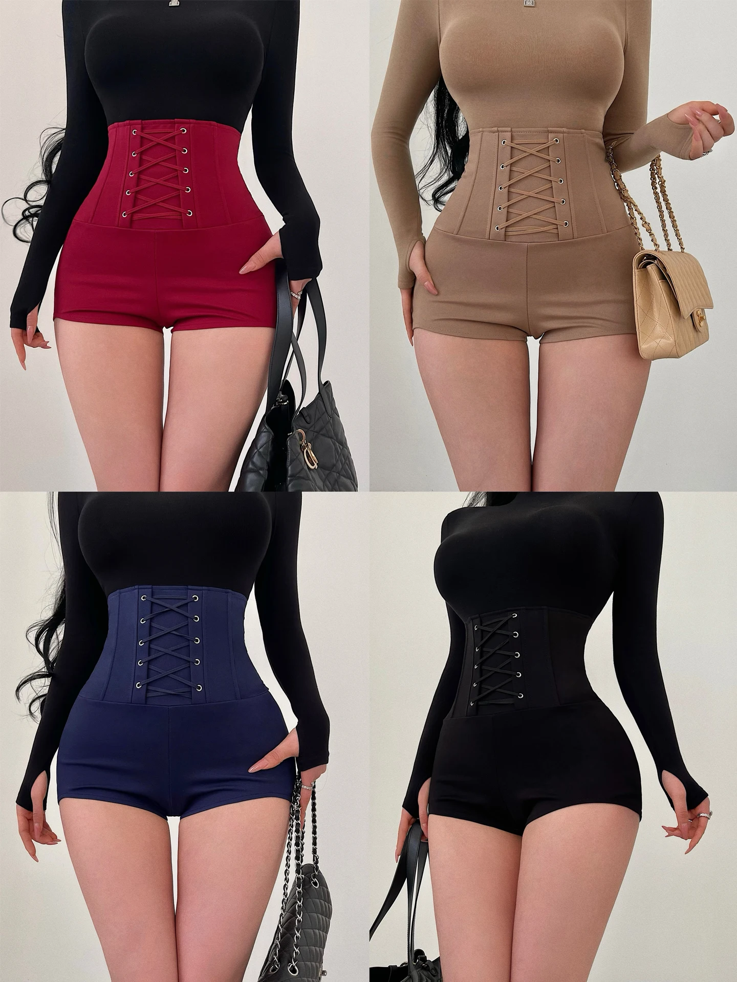 

Sexy High-Waist Cross-Band Fishbone Line Tummy Control Butt Lifting Shorts Women's Tight Fit Shorts High Waist Short Pants