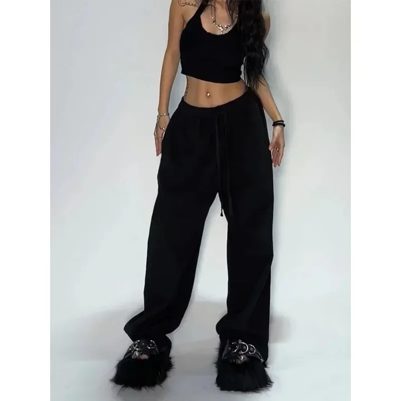 Casual Black Sweatpants Women Wide Leg Black Joggers Classic Baggy Streetwear Female Oversized Sports Trousers All-match