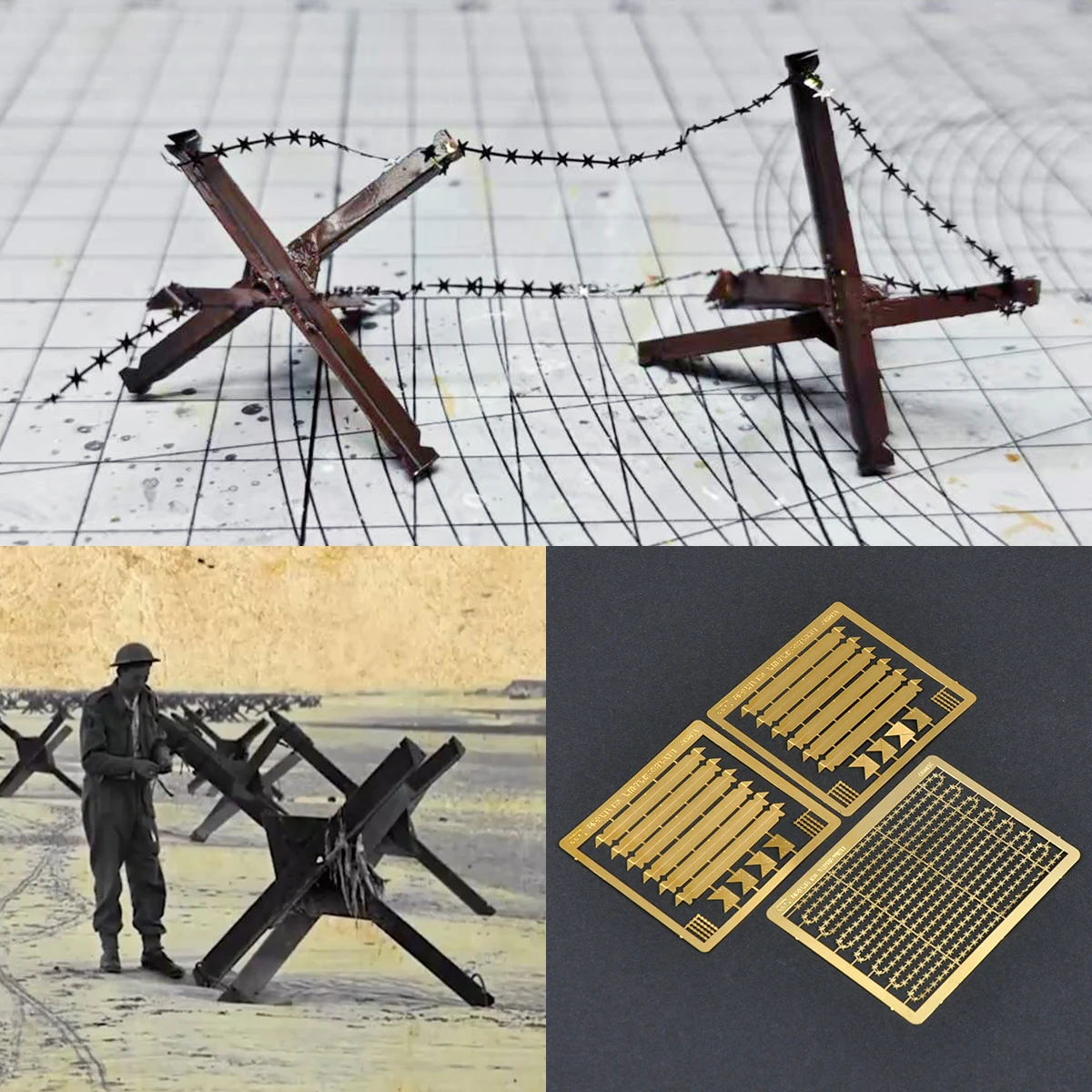 1/35 Photo Eatch PE Miniature Diorama Scale Model Kit Anti Tank Roadblock Barbed Wire Roadblock Knife Rest Chevaux-de-Frise