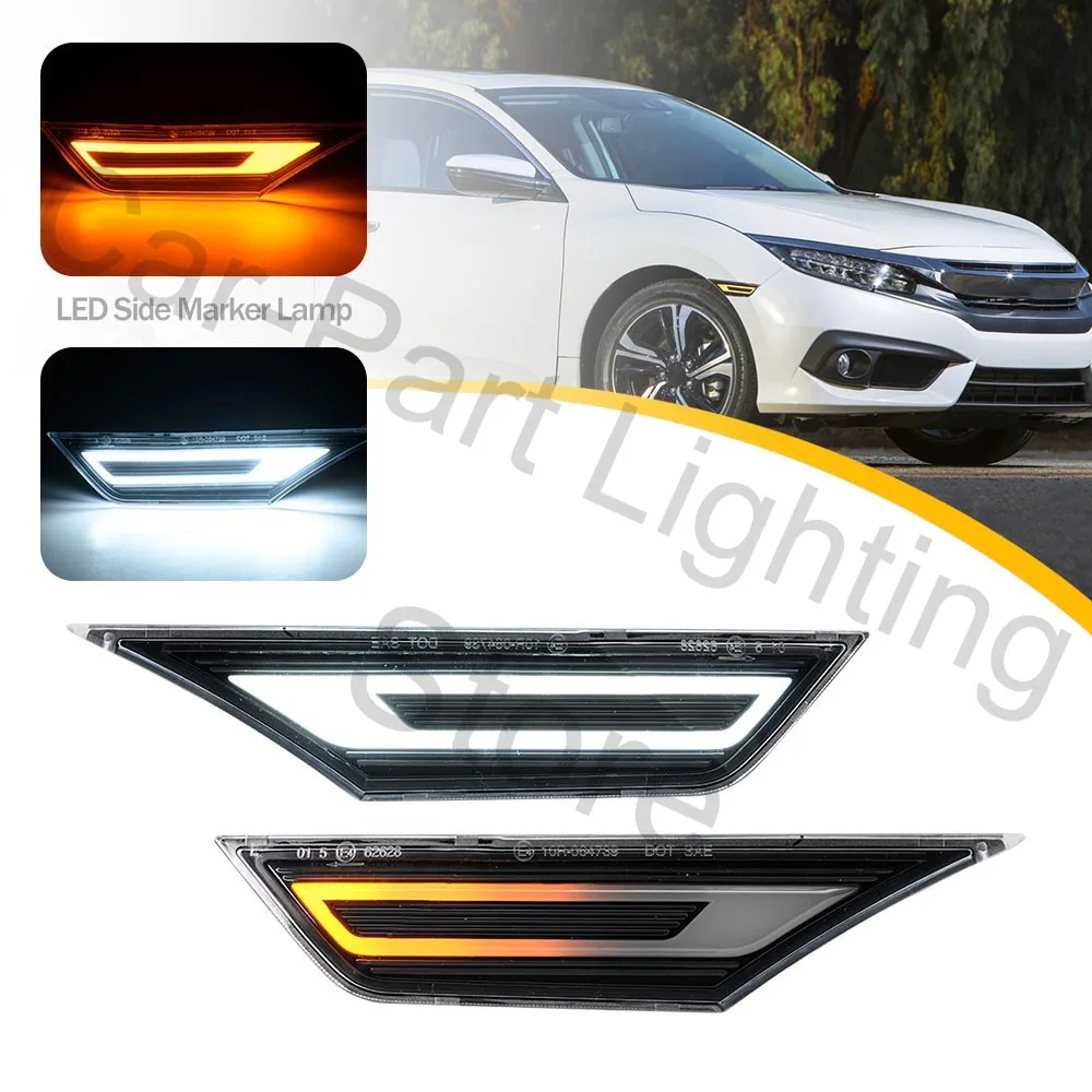 

2X For 2016 2017 2018-2021 10th Gen Honda Civic LED Sequential Side Marker Indicator Lights Repeater Turn Signal Lamp Blinkers