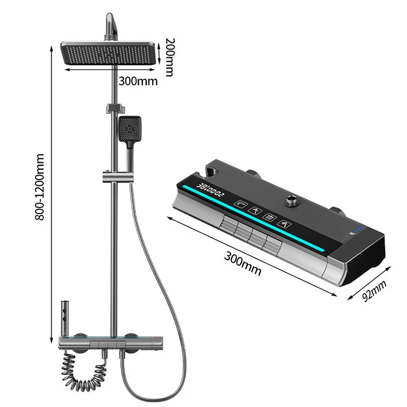 

Функция 4 кнопки фортепиано, умный цифровой дисплей, светодиодный смеситель для холодного и горячего душа с 3 режимами, ручной душ, 2 режима, бустерный распылитель