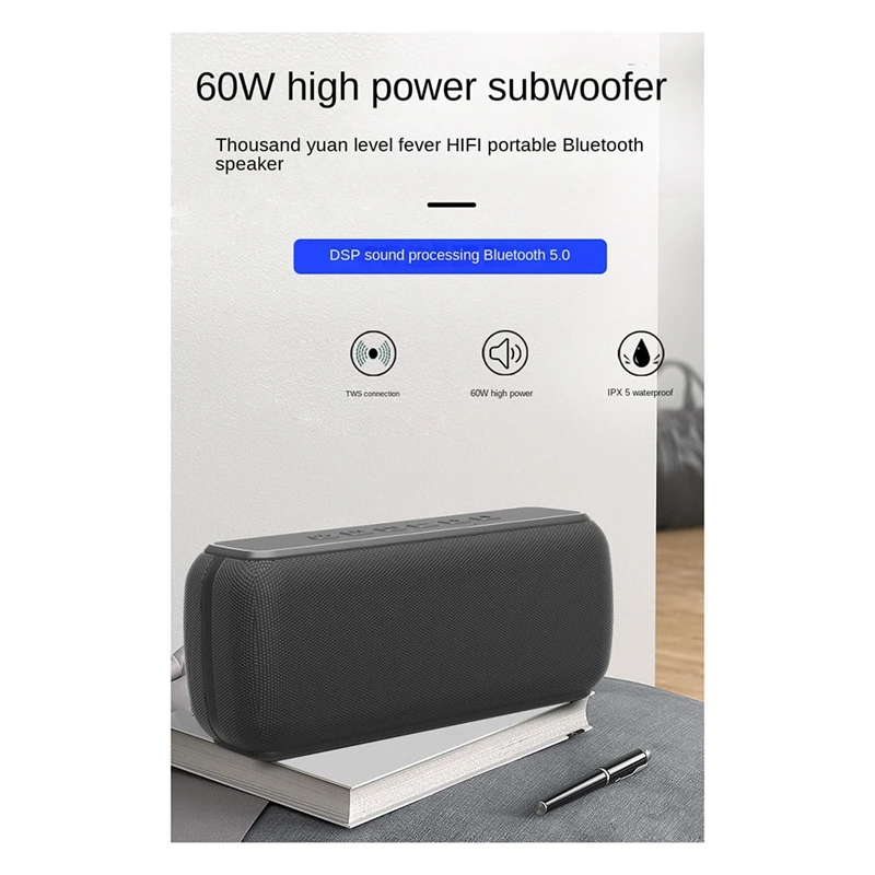 

Hot 60W Bluetooth Speaker TWS Wireless Portable Subwoofer Waterproof 6600Mah Powerful Bass AUX FM For Outdoor Fun Camping