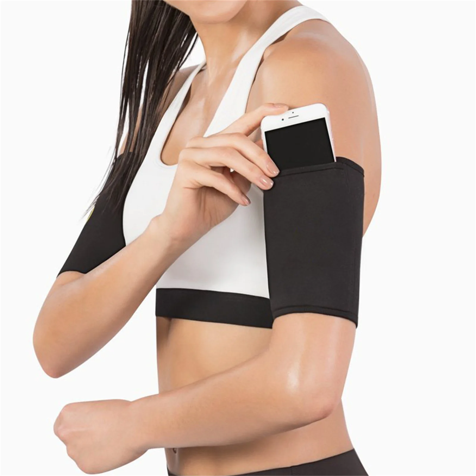 A pair  Women's Arm Sleeves For Sweat-Absorbent & Slimming Mobile phone arm bag During Yoga, Running, Workout