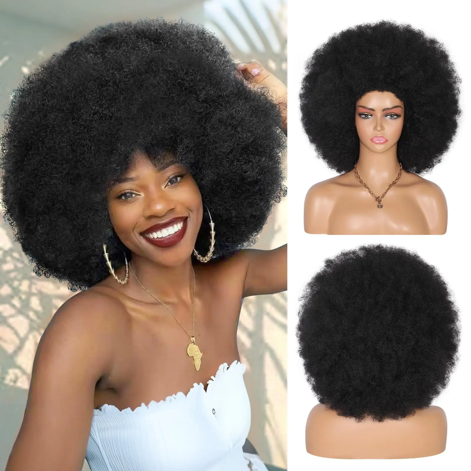 

200% Density Afro Kinky Curly BOB Wig Natural Color Wig Human Hair Ready to Wear Affordable Remy Fluffy Human Hair Wig For Women