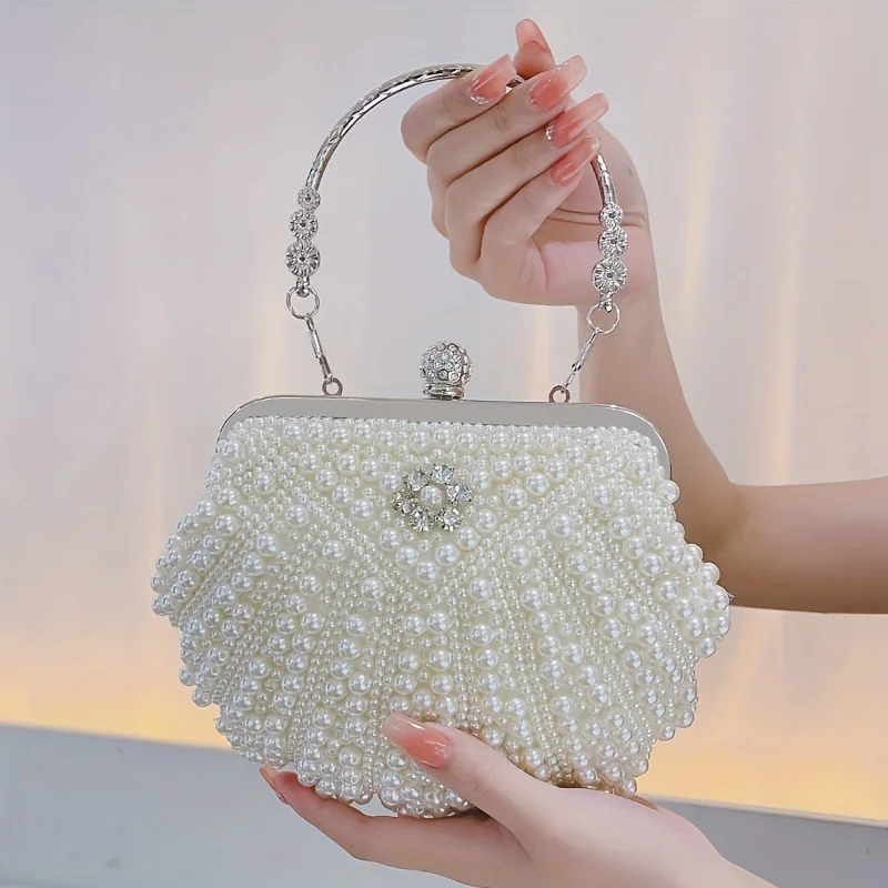 Womens Evening Bag Artificial Pearl Purse Evening Clutch Bag Wedding Purse Bridal Prom Handbag Party Bag