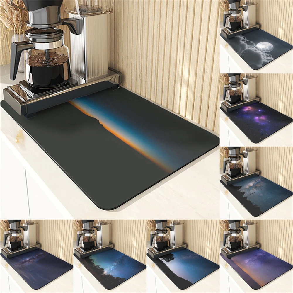 Night Sky Style Coffee Cup Mat Non-Slip Mat Coaster Tiny Spot Pattern Placemats For Table Mat Absorbent Drying Mat For Kitchen