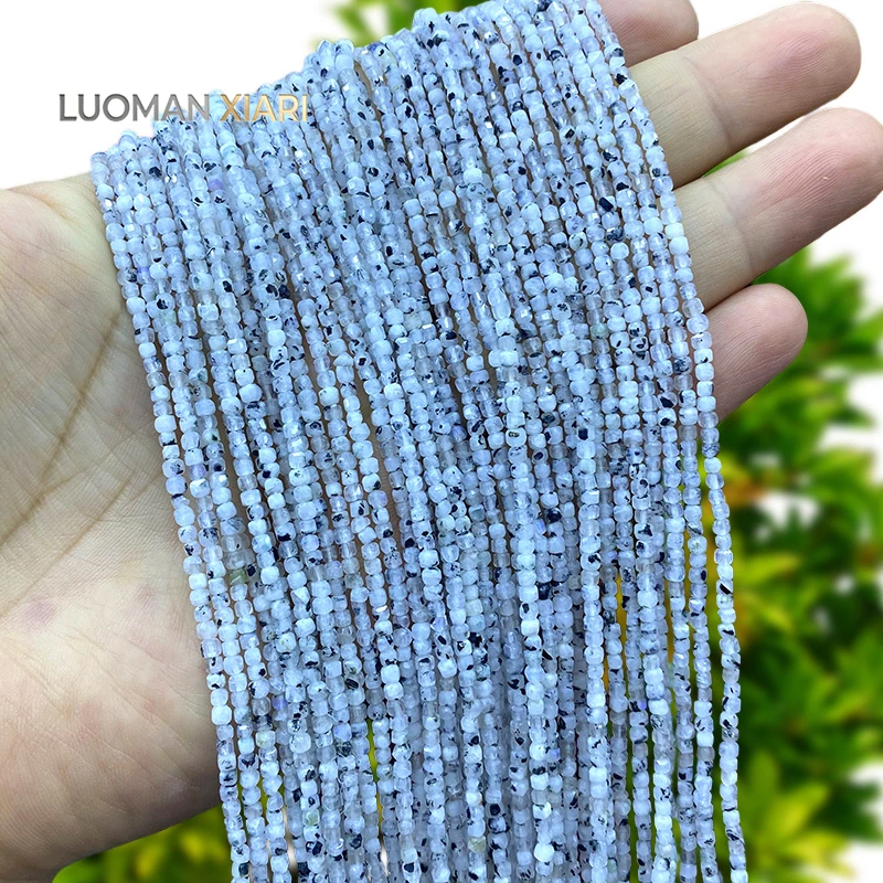 2x2mm Faceted Square Natural Stone AA Black Point Moonstone Spacer Beads for Jewelry Making Diy Earrings Bracelets Accessories