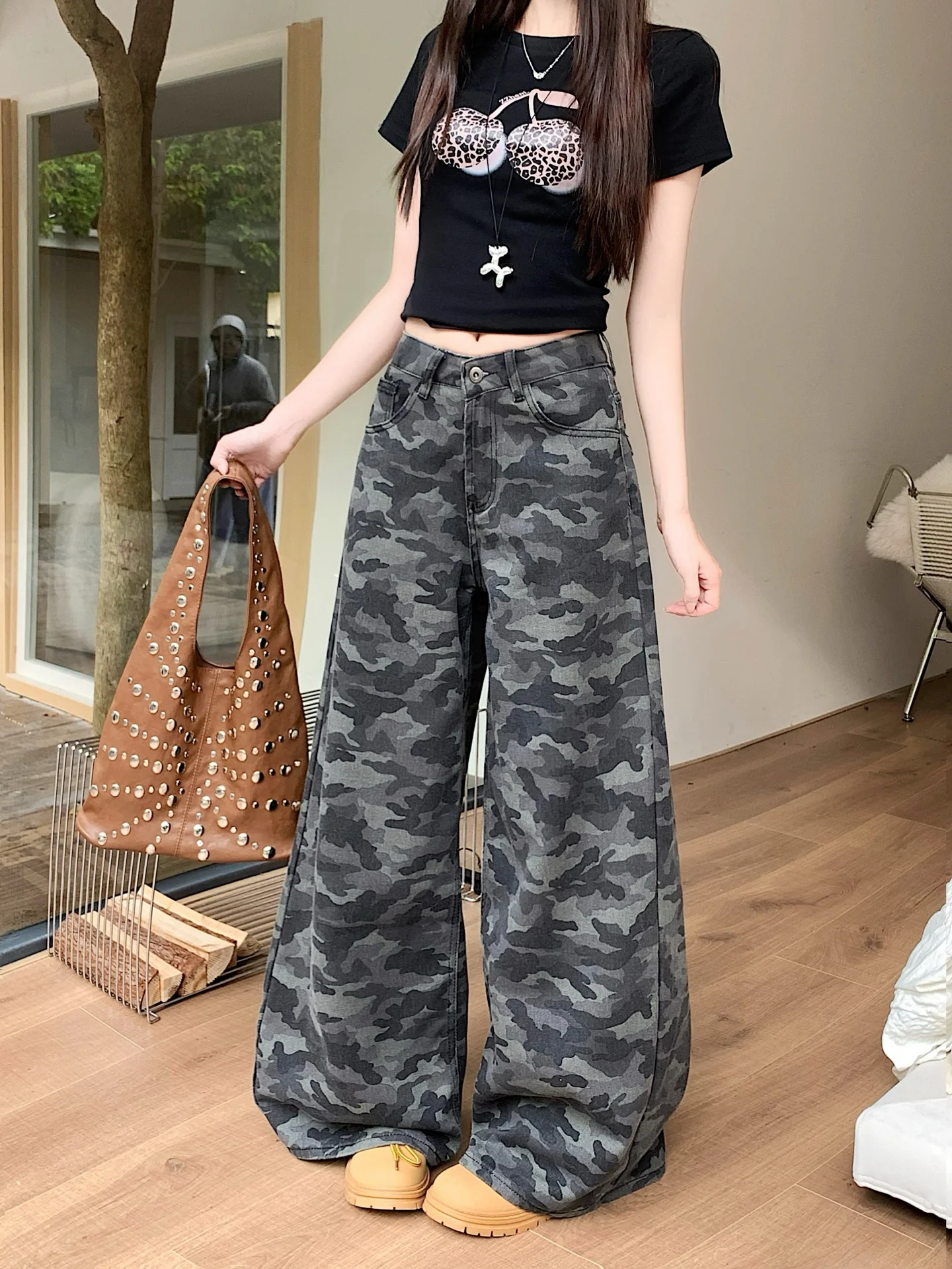 

Женские прямые брюки-карго больших размеров с высокой талией, винтажные джинсовые брюки свободного покроя длиной до пола, свободные брюки