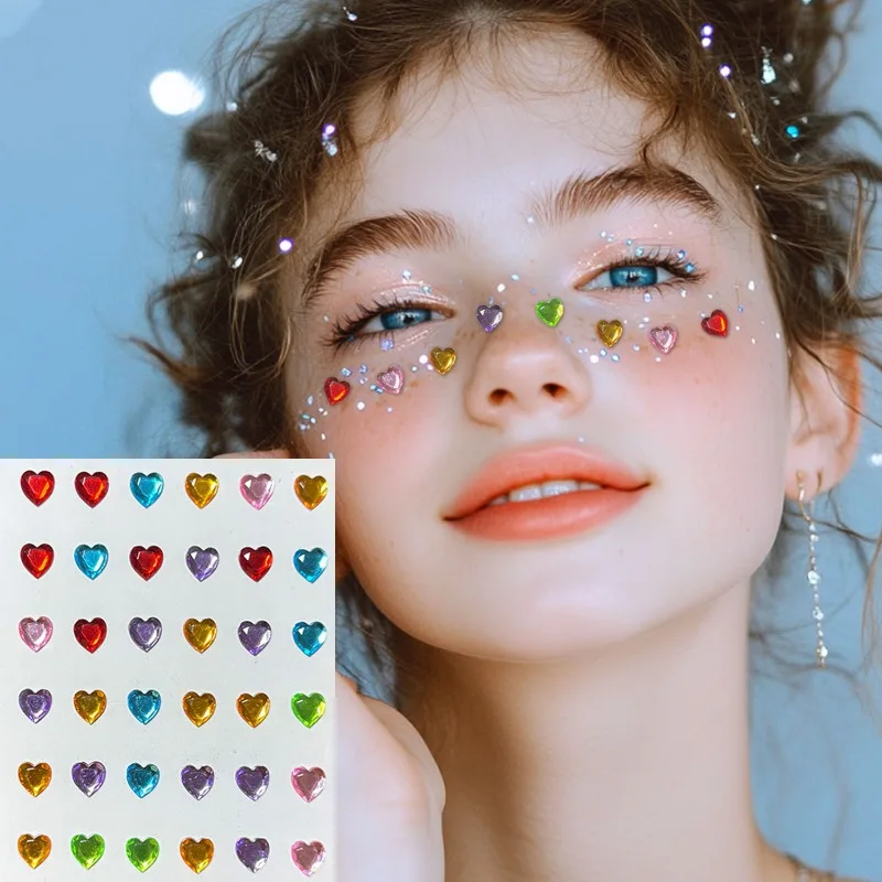 

Premium Colorful Heart Crystal Diamond Stickers Self Adhesive 3D Sparkle Gems for Girls DIY Art Craft Skin Friendly Daily Use