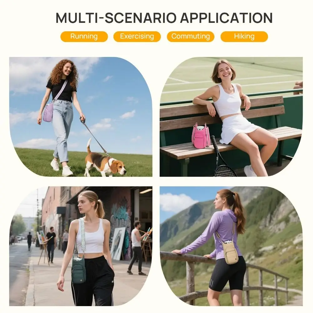 Alça ajustável suporte para garrafa de água, bolso para telefone, bolsos para cartão, bolsa crossbody, mãos livres, suporte para garrafa de água, caminhada