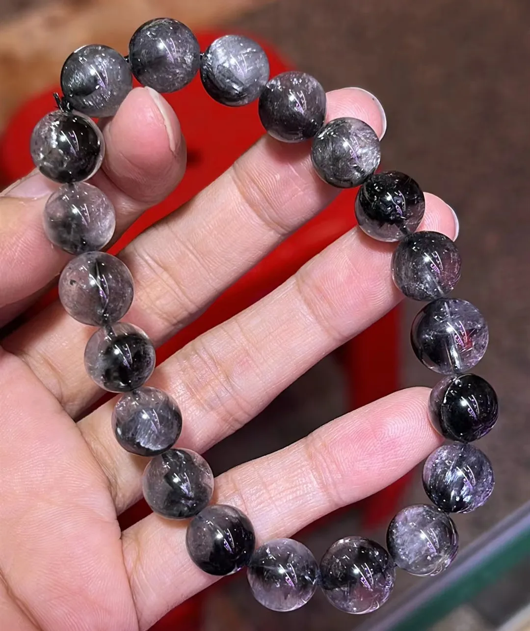 

Natural Black Brookite Platinum Rutilated Quartz Bracelet 10.2mm Women Man Gift Round Beads Brookite Crystal Jewelry AAAAAA