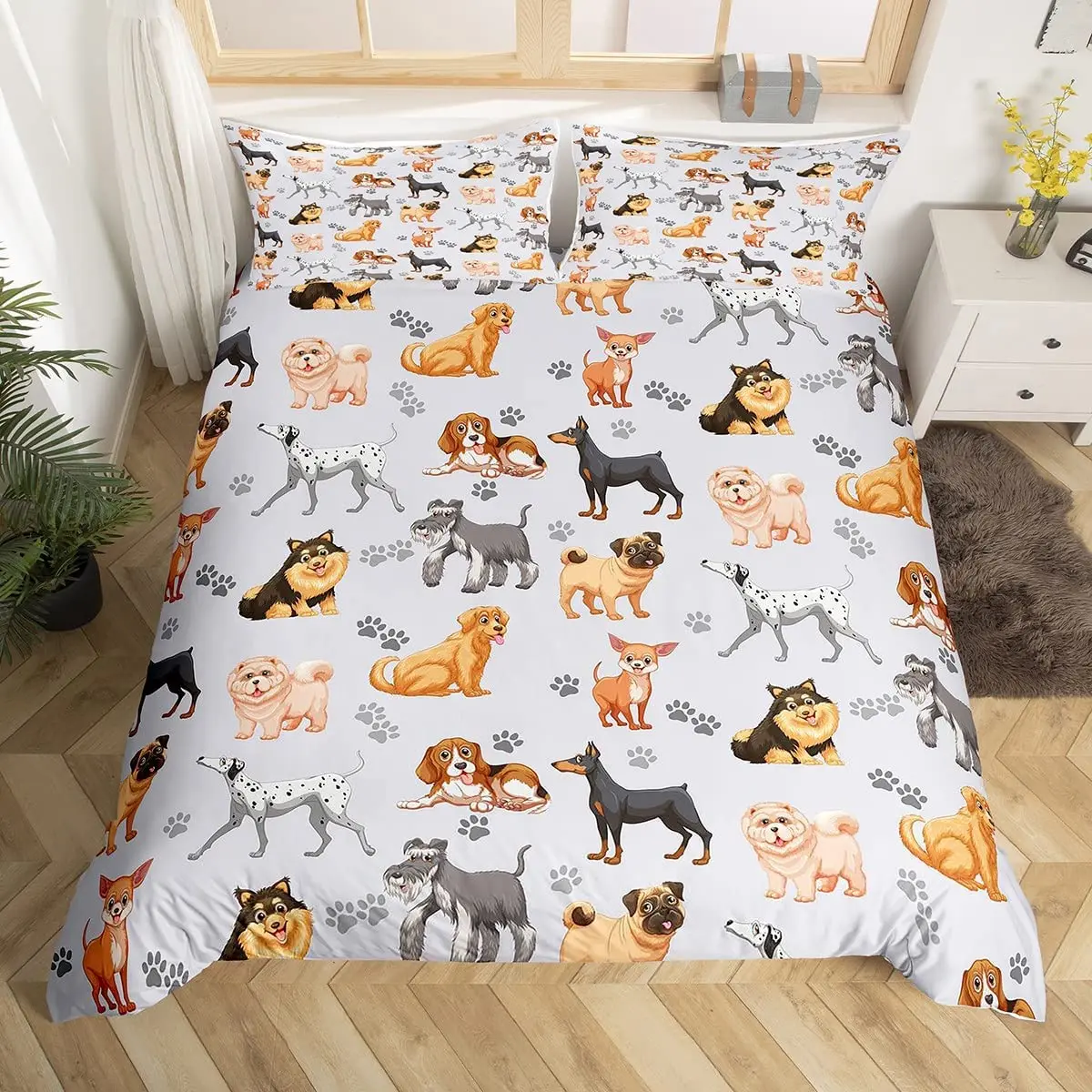 

Kids Cute Dog Bedding Set Bedclothes Cartoon Dogs Comforter Cover For Boys Girls Children Pet Puppy Animal Duvet Cover