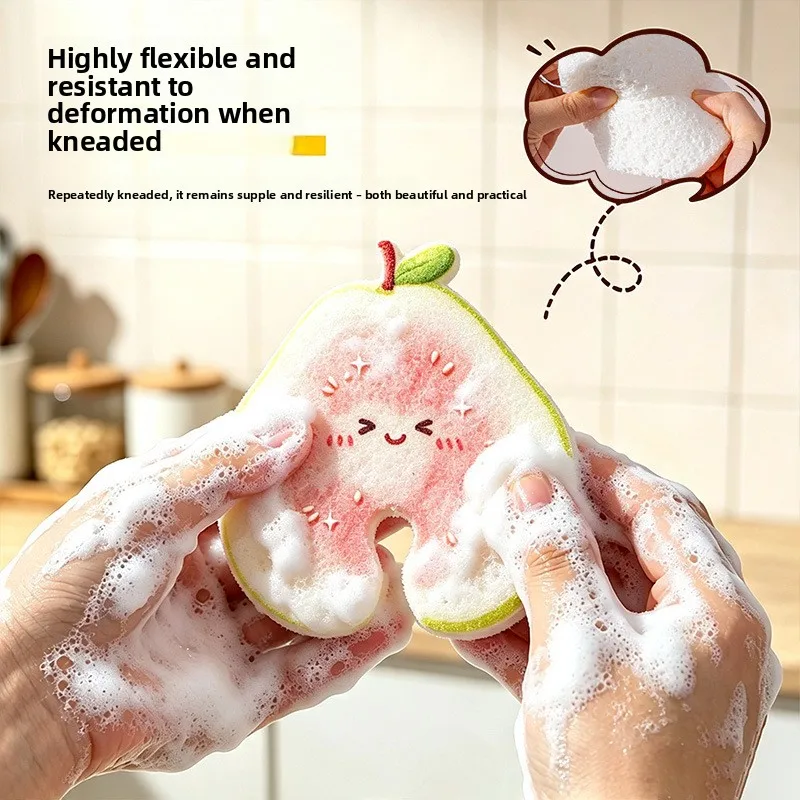 Cute cartoon fruit-themed wooden pulp sponge dishwashing brush – a must-have kitchen cleaning tool