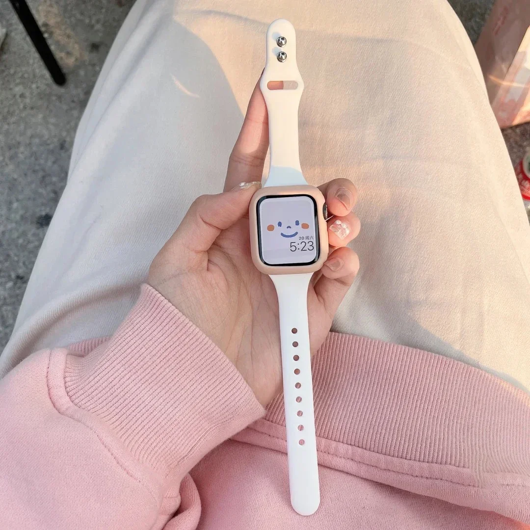 Correa delgada de silicona para Apple watch band 45mm 44mm 41mm 40mm 38-46mm pulsera deportiva iWatch series 8 7 6 5 se 4 9 10 ultra 2 49mm