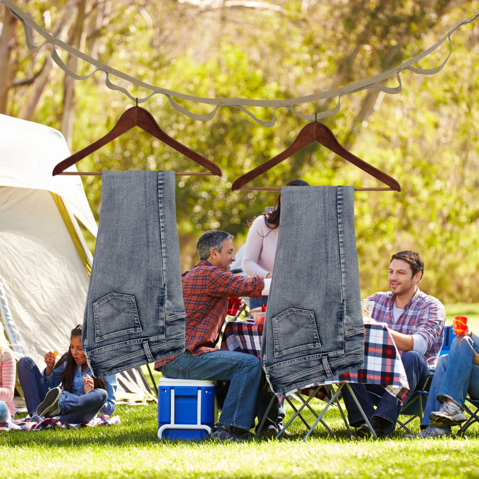 

Adjustable Portable Camping Clothesline Windproof Travel Laundry Rope For Outdoor Drying Retractable Bungee Hanging Strap Olive