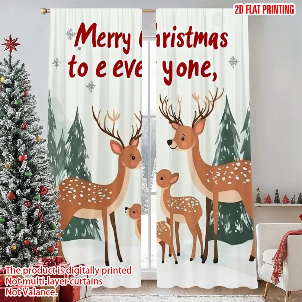 

2pcs 2D flat printing Merry Christmas Curtain Deer And Snow Happy Christmas Versatile Fabric Without Electricity Festive Wall