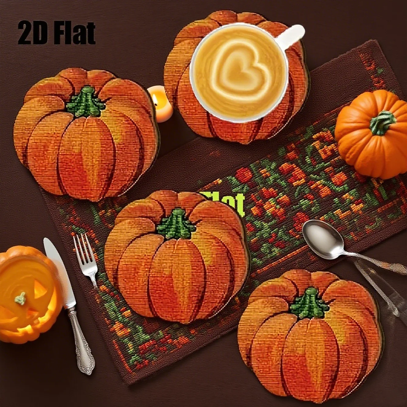 4/6pcs 2D 4in Pumpkin Shaped Wooden Coasters Colorful Print Anti-Slip Coffee Mats Kitchen Dining Room Decorative Accessories