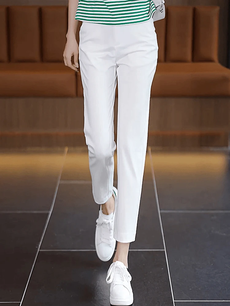 

High Waist Slimming Casual Tailored Pants Women's Summer Thin New Style White Straight Leg Pants Nine-Tenths Length