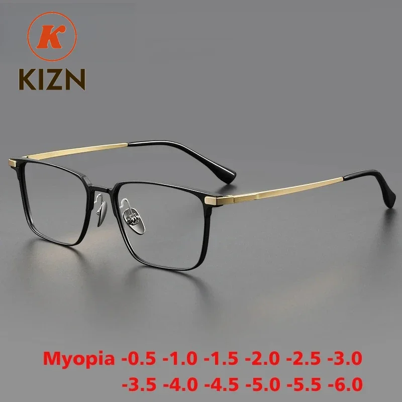

Очки KIZN Vintage из чистого титана для коррекции близорукости, квадратная оправа, мужские и женские, оптические, на заказ, 2024, новинка, люкс, от -0.50 до -10