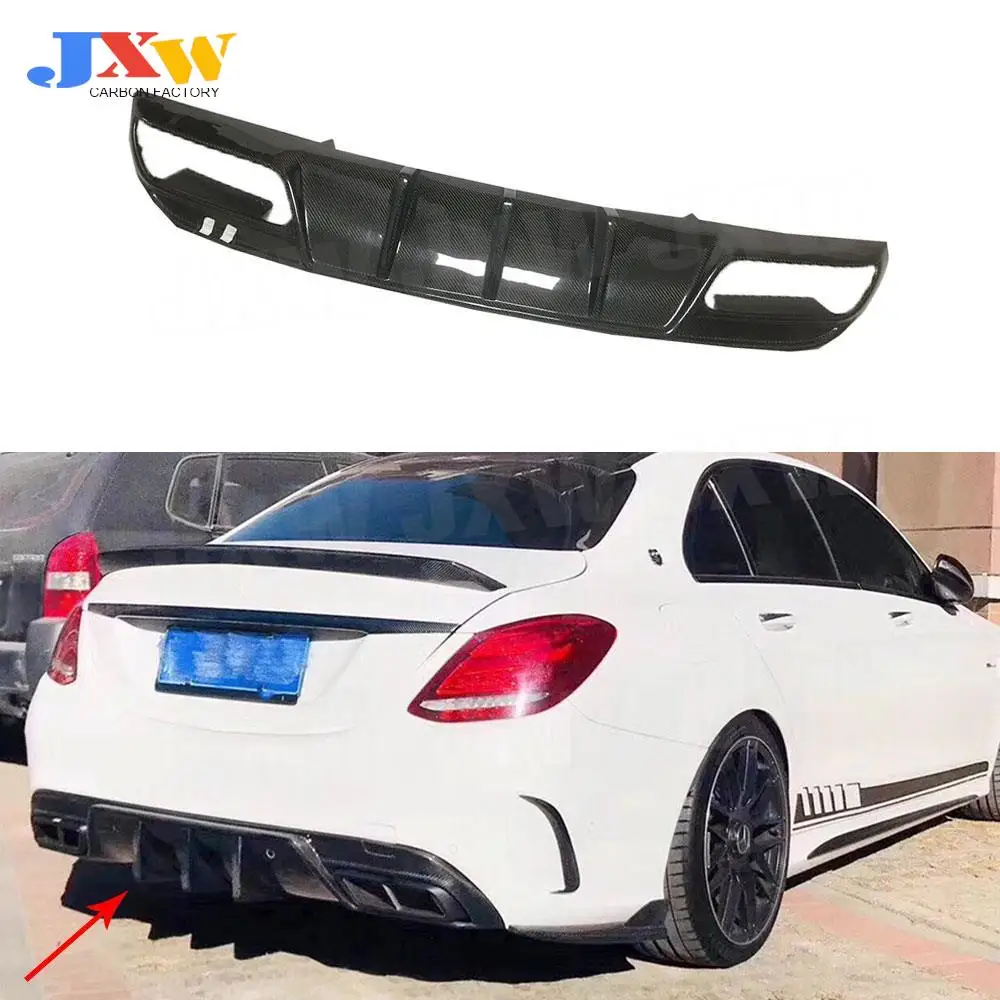 Carbon Fiber / FRP Rear Bumper Diffuser Exhaust Tips For Mercedes Benz C class W205 4 Door C43 C63 AMG Sport 2015-2020