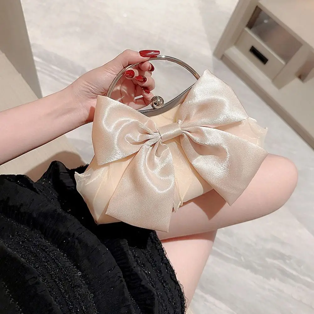 

Gold Bright Silk Bowknot Evening Bag Women Elegant Banquet Clutch Chain Shoulder Bags Luxury Purse Female Wedding Party Handbags
